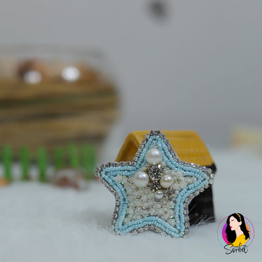 Embroidered Seed Bead Snap Pins Star