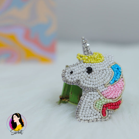 Embroidered Seed Bead Snap Pins Unicorn